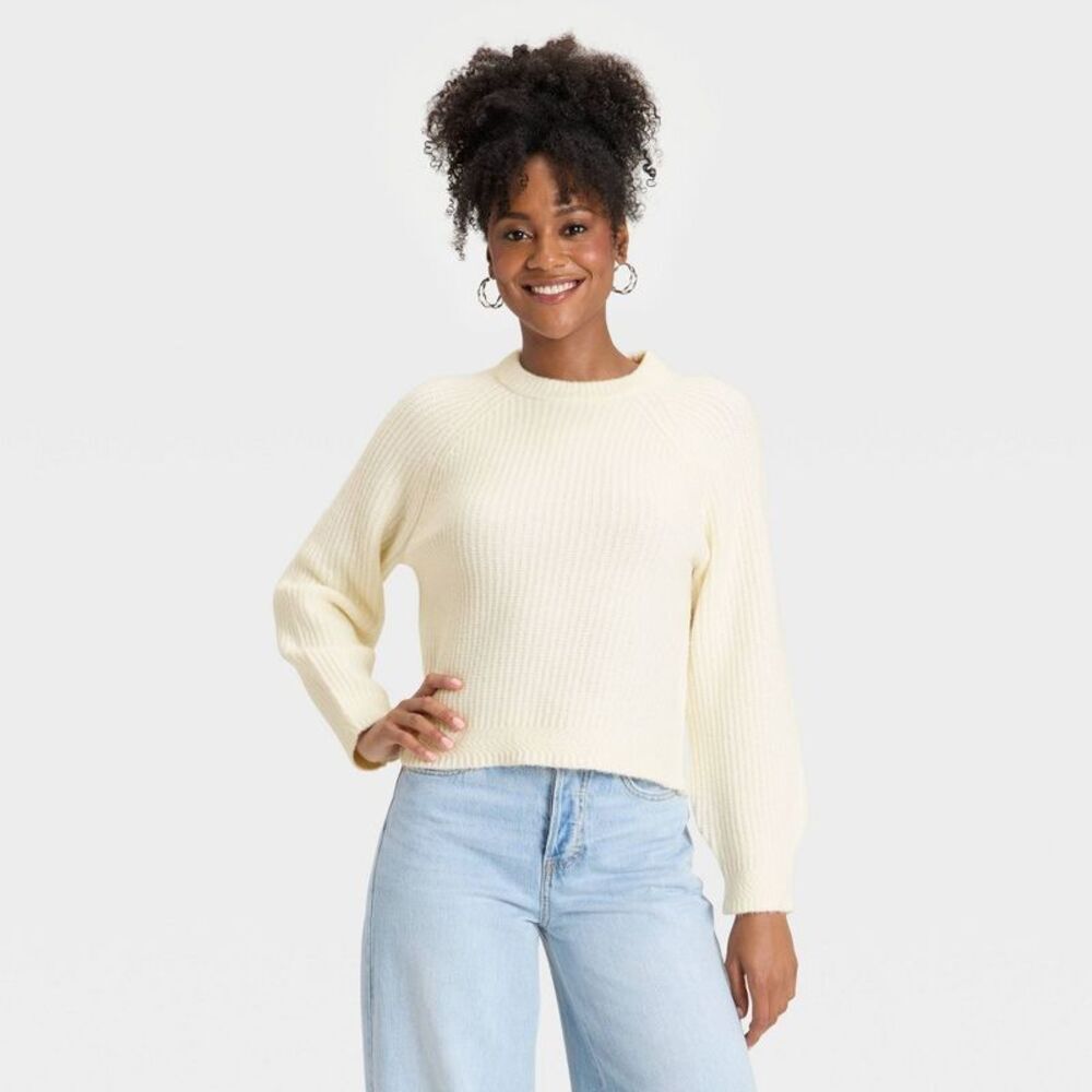 Women's Cozy Knit Crewneck Pullover Sweater - Universal Thread Cream L